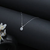 sterling Silver CZ Stone Studded Teardrop Shape Pendant With Chain